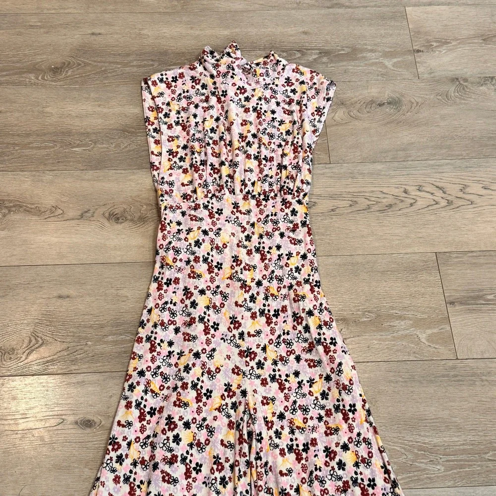 Free People Vibe Check Floral Wide Leg Jumpsuit‎ Mock Neck Tie Waist Medium M
